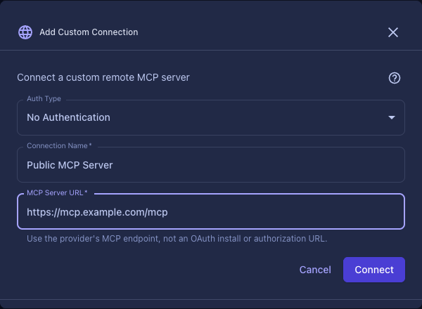 No Authentication form