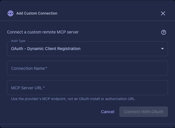 OAuth Dynamic Client Registration form