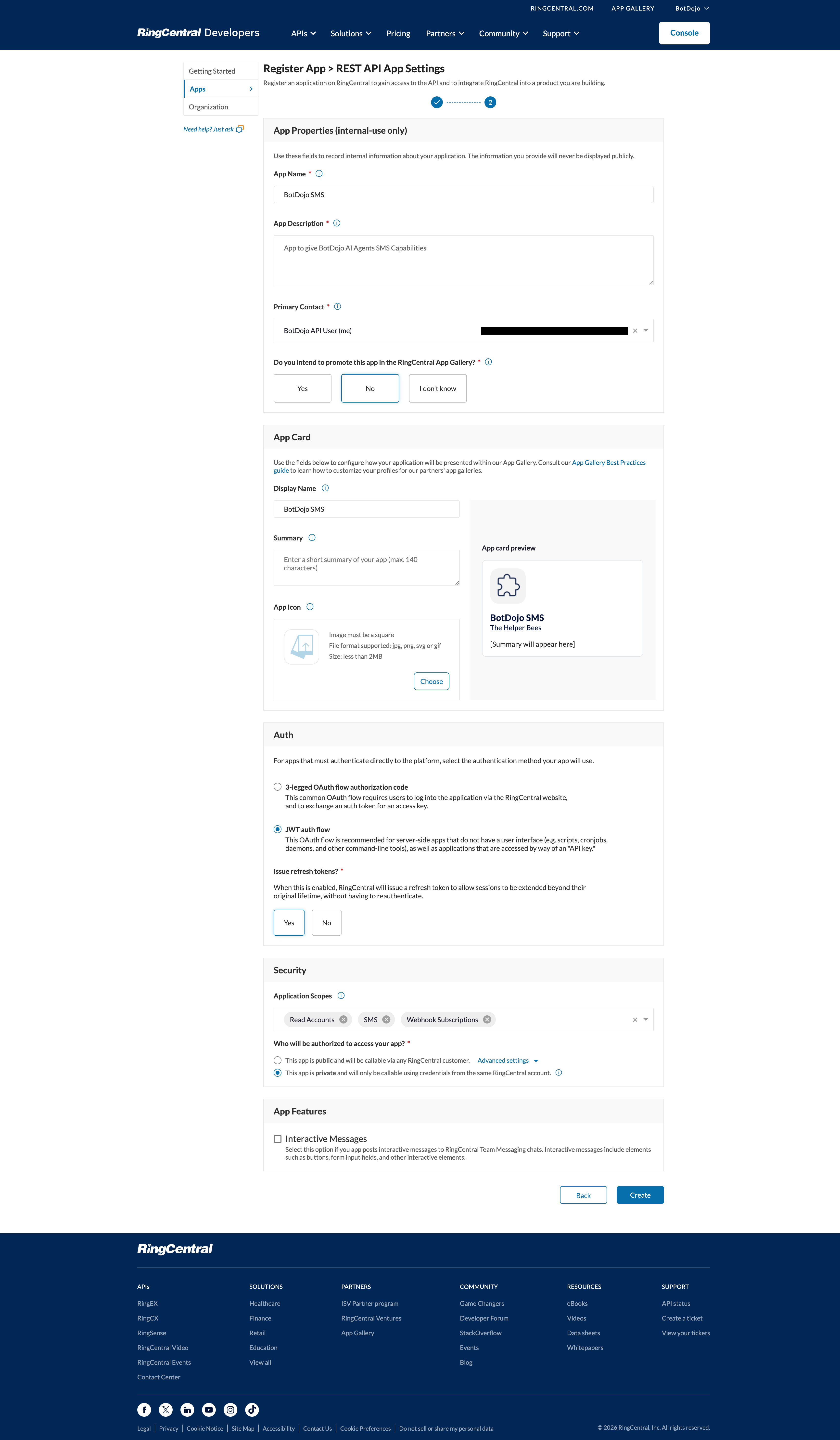 RingCentral configuration panel