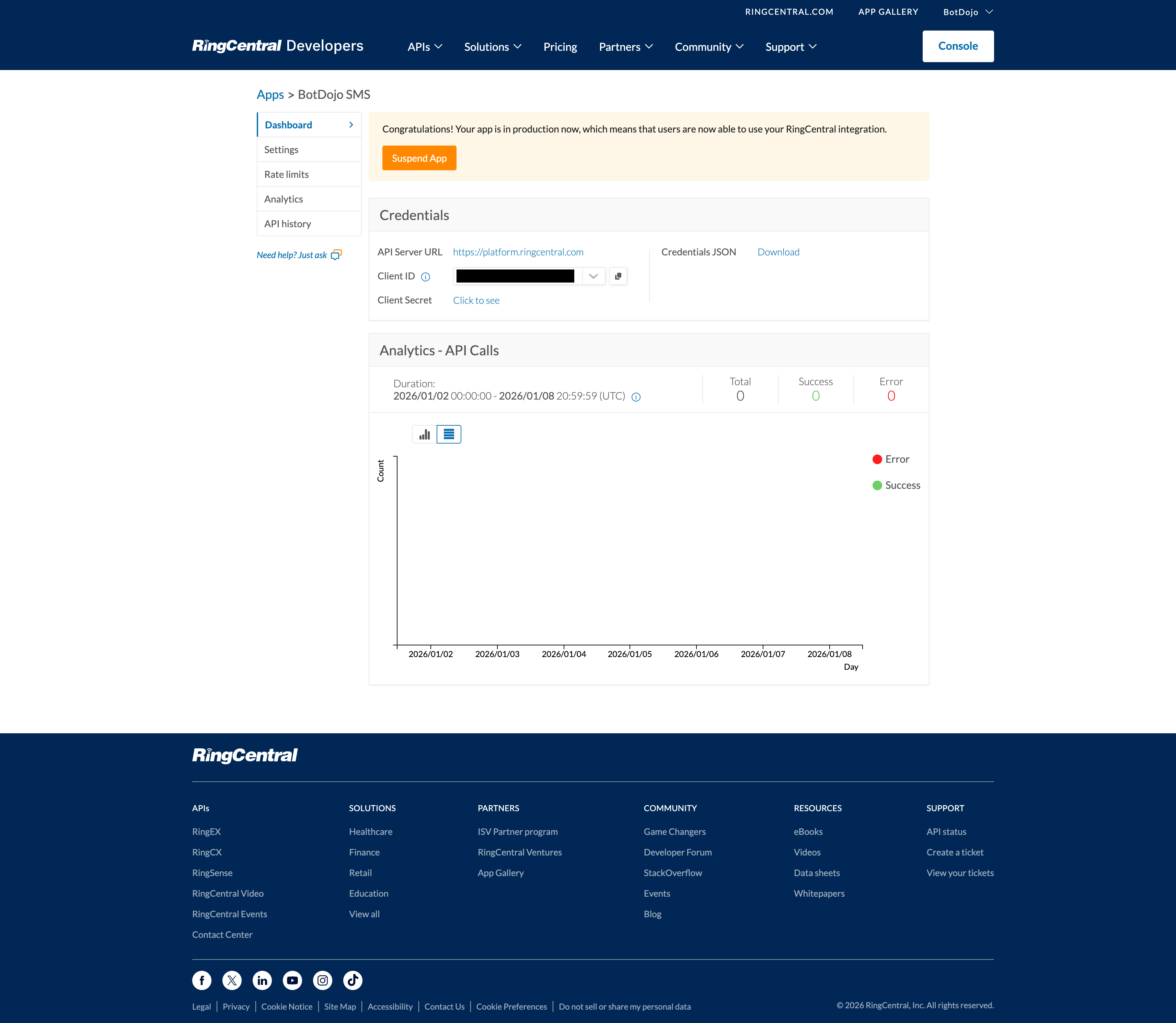RingCentral app credentials